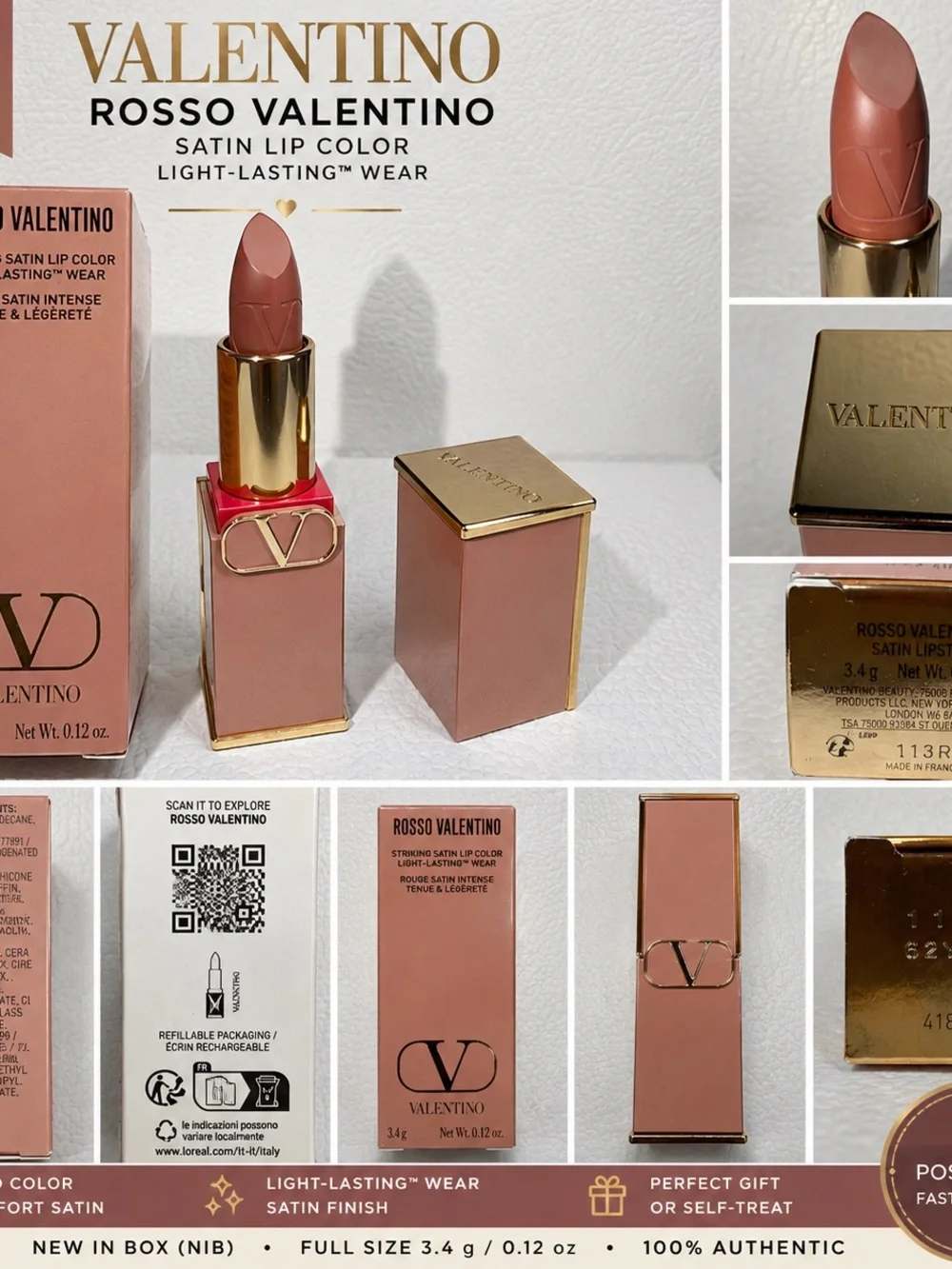 Valentino Satin Lipstick — Nude Caress (peachy nude)